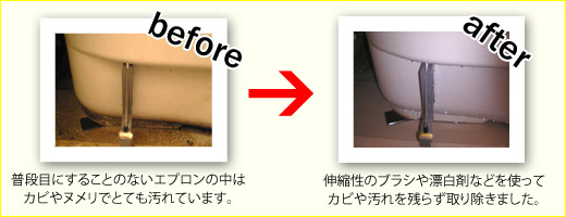 バスタブ下クリーニングのビフォーアフター
